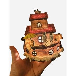Vintage Retro Noah’s Ark Lamp Nightlight Umbrella Animals Boat Nursery Decor